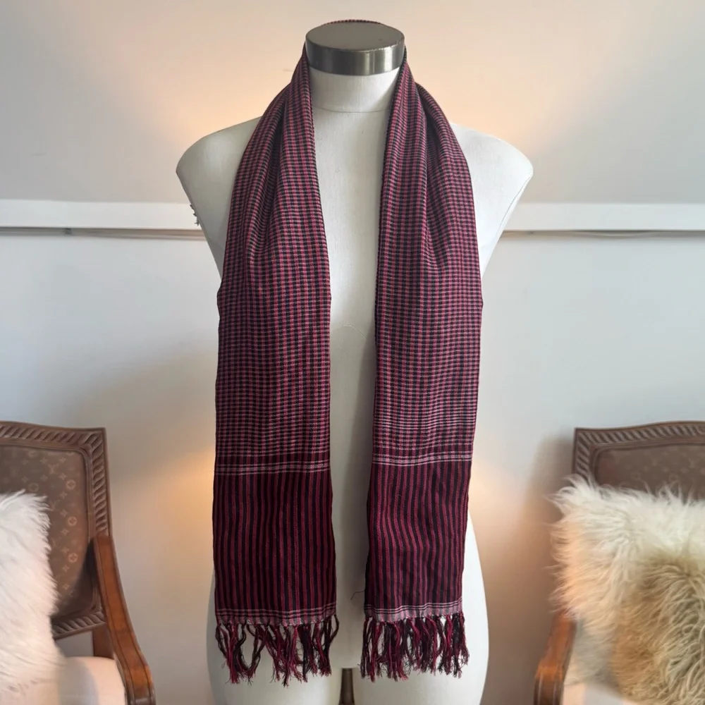 Striped Burgundy and Black Scarf